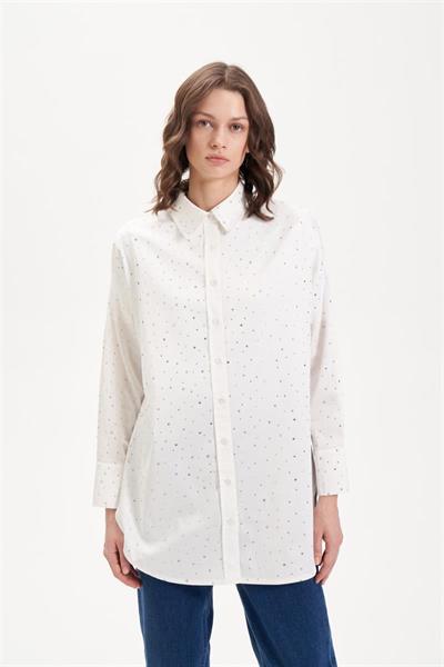 LAURA STONE EMBELLISHED COTTON SHIRT WHITE
