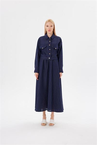 LINE 100% LINEN STRIPED CROPPED JACKET NAVY STRIPED