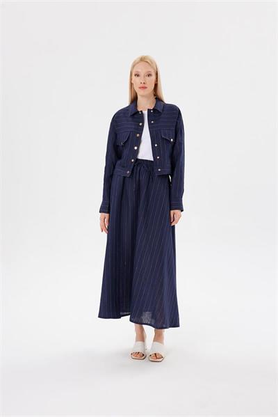 LINE 100% LINEN STRIPED CROPPED JACKET NAVY STRIPED