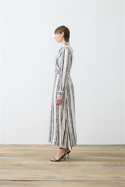 LINE PATTERNED RAYON VISCOSE DRESS BLACK