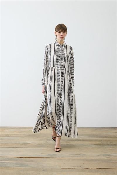 LINE PATTERNED RAYON VISCOSE DRESS BLACK