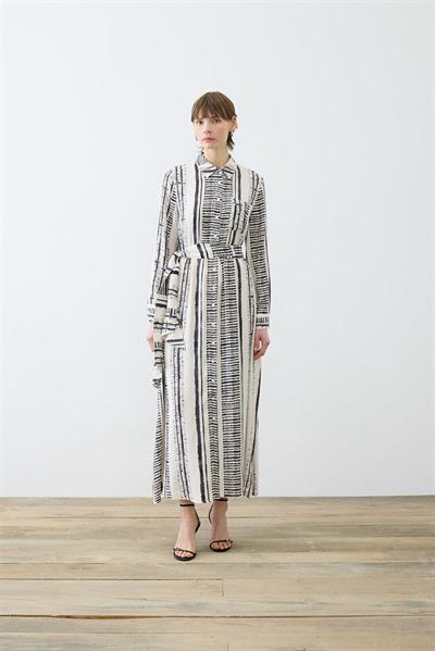 LINE PATTERNED RAYON VISCOSE DRESS BLACK