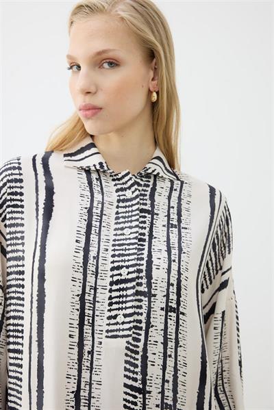 LINE PATTERNED RAYON VISCOSE PANTS SET BLACK