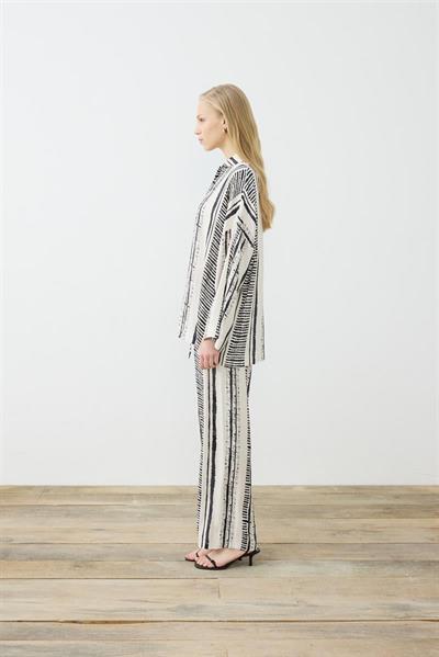 LINE PATTERNED RAYON VISCOSE PANTS SET BLACK