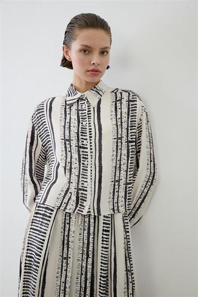 LINE PATTERNED RAYON VISCOSE SKIRT SET BLACK