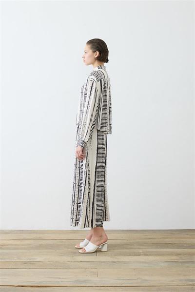 LINE PATTERNED RAYON VISCOSE SKIRT SET BLACK