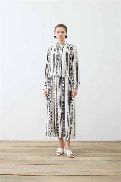 LINE PATTERNED RAYON VISCOSE SKIRT SET BLACK