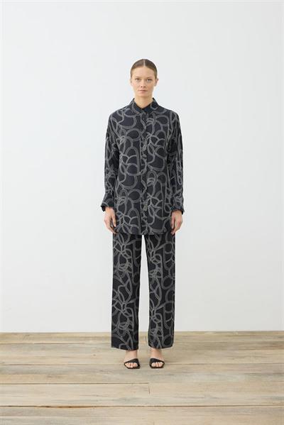 LINEA WASHED SILK PATTERNED PANTS SET BLACK