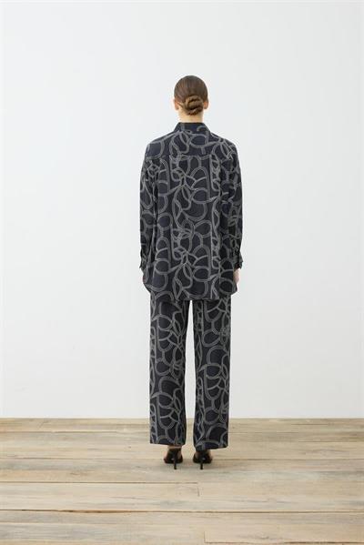 LINEA WASHED SILK PATTERNED PANTS SET BLACK