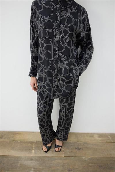 LINEA WASHED SILK PATTERNED PANTS SET BLACK