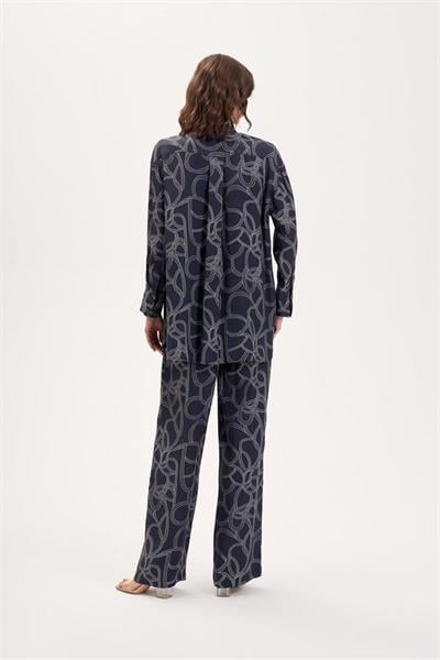 LINEA WASHED SILK PATTERNED PANTS SET NAVY BLUE