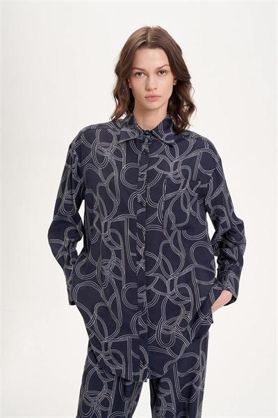 LINEA WASHED SILK PATTERNED PANTS SET NAVY BLUE