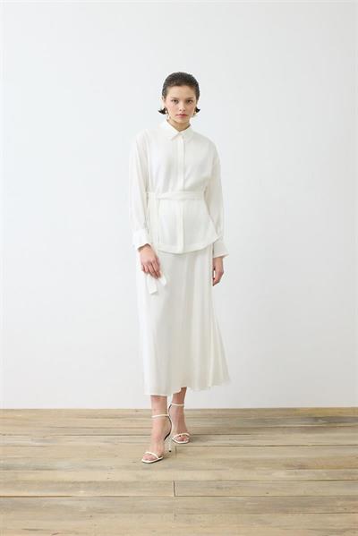 LIVA WASHED SILK BIAS CUT SKIRT SET ECRU