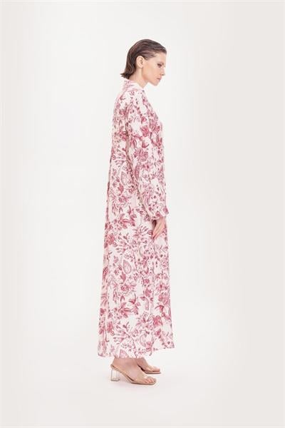 MARIE PATTERNED WASHED SILK SHIRT DRESS BURGUNDY