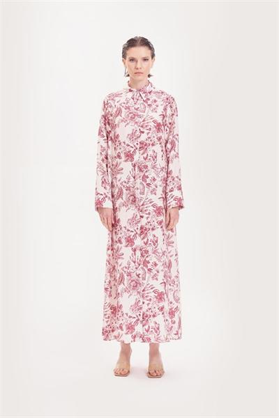 MARIE PATTERNED WASHED SILK SHIRT DRESS BURGUNDY