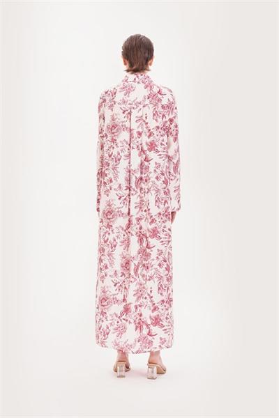 MARIE PATTERNED WASHED SILK SHIRT DRESS BURGUNDY