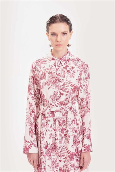 MARIE PATTERNED WASHED SILK SHIRT DRESS BURGUNDY