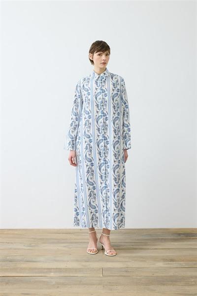 MARIN PATTERNED LIGHT GABARDINE DRESS BLUE