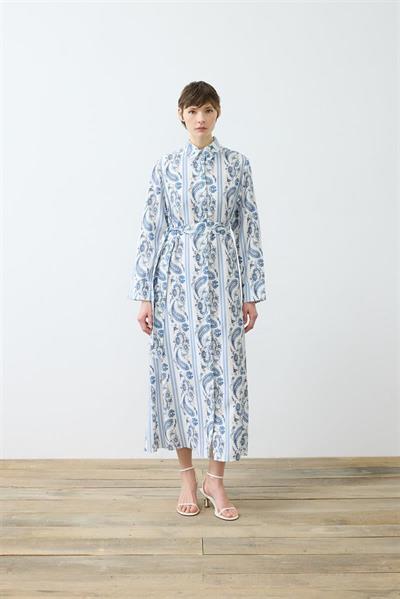 MARIN PATTERNED LIGHT GABARDINE DRESS BLUE