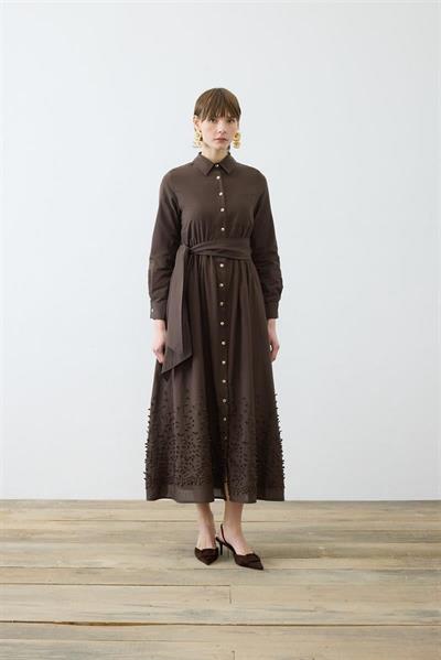 MELISSA BRODERIE DRESS BROWN