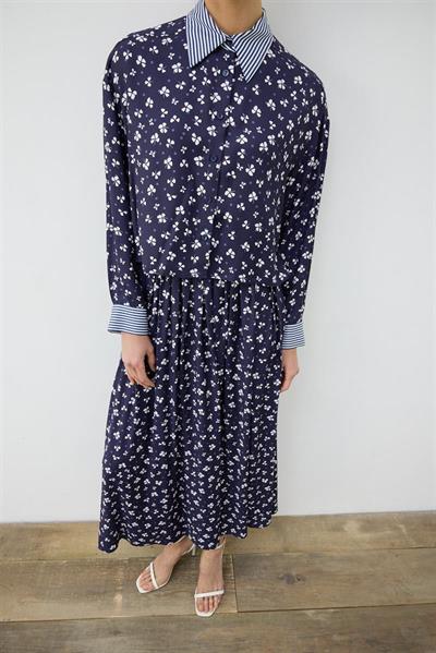 MILAN PATTERNED RAYON VISCOSE SKIRT SET NAVY BLUE