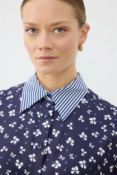 MILAN PATTERNED RAYON VISCOSE SKIRT SET NAVY BLUE