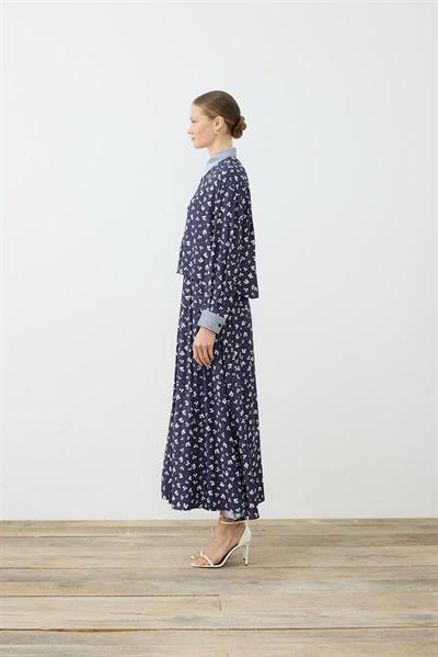 MILAN PATTERNED RAYON VISCOSE SKIRT SET NAVY BLUE