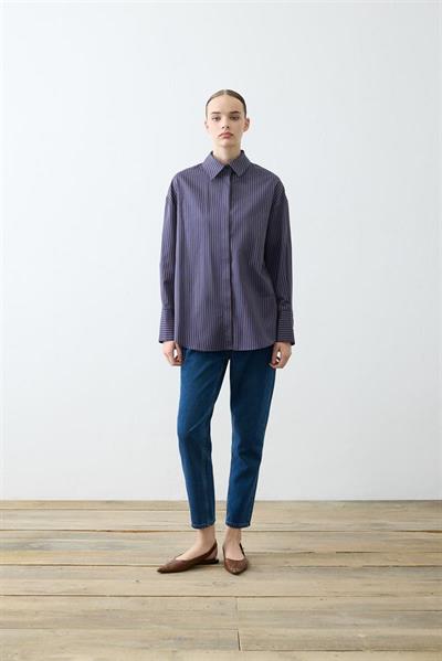 MUSE STRIPED COTTON SHIRT NAVY BLUE