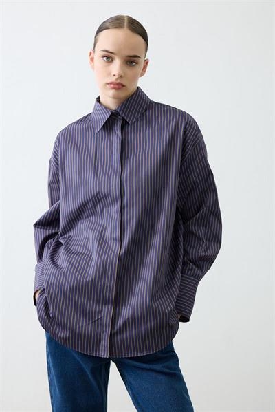 MUSE STRIPED COTTON SHIRT NAVY BLUE