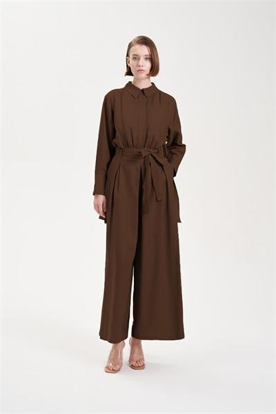 NATURAL 100% LINEN BACK PANEL JUMPSUIT BROWN