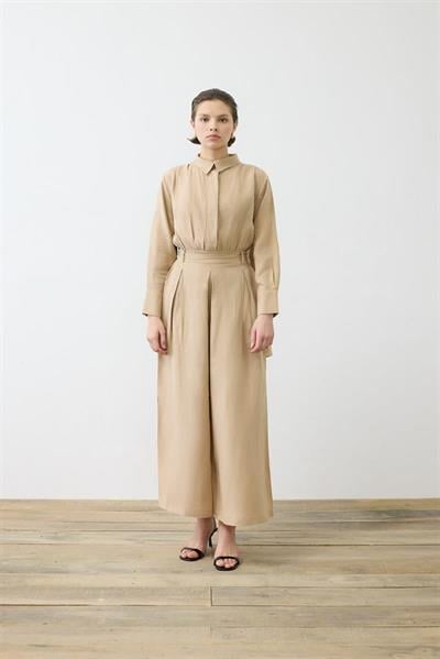 NATURAL 100% LINEN BACK PANEL JUMPSUIT MINK