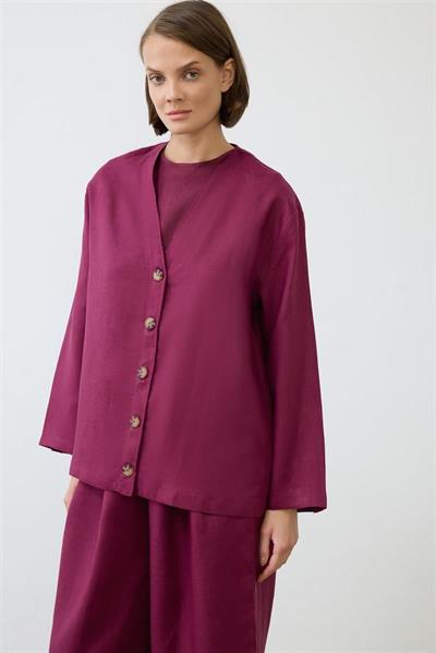 NATURAL 100% LINEN COLLEGE CARDIGAN SET BURGUNDY