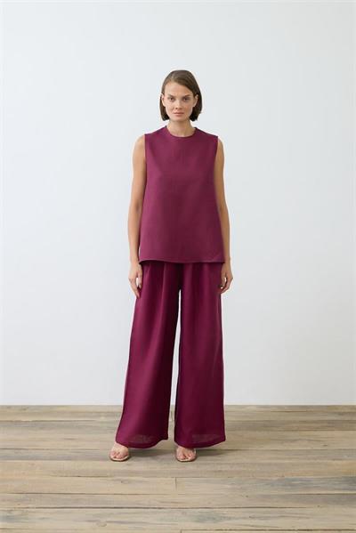 NATURAL 100% LINEN COLLEGE CARDIGAN SET BURGUNDY