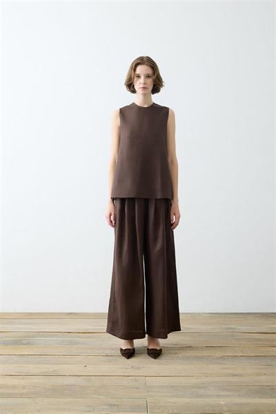 NATURAL 100% LINEN COLLEGE CARDIGAN SET DARK BROWN