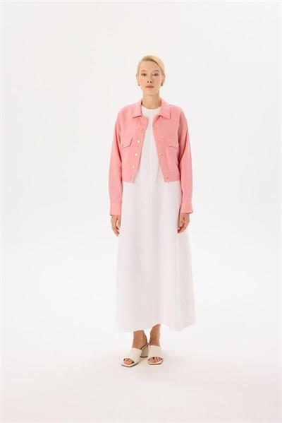 NATURAL 100% LINEN CROPPED JACKET PINK