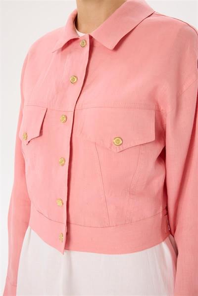 NATURAL 100% LINEN CROPPED JACKET PINK