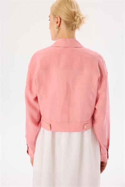 NATURAL 100% LINEN CROPPED JACKET PINK