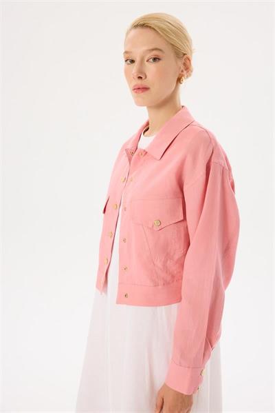 NATURAL 100% LINEN CROPPED JACKET PINK