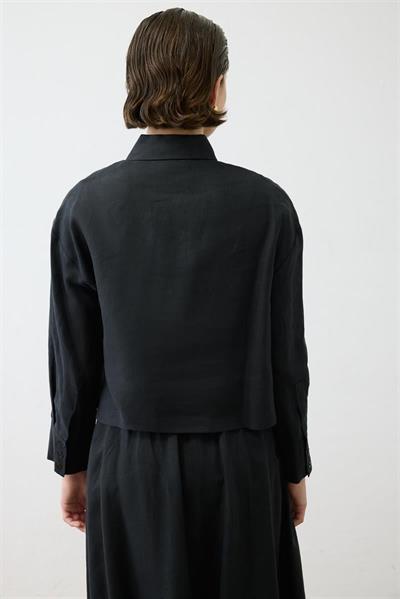 NATURAL 100% LINEN CROPPED SHIRT BLACK