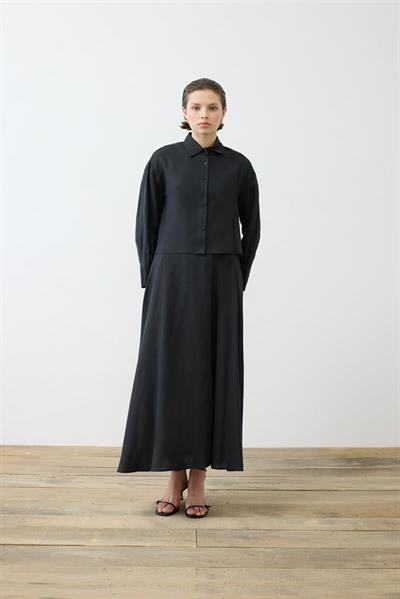 NATURAL 100% LINEN CROPPED SHIRT BLACK