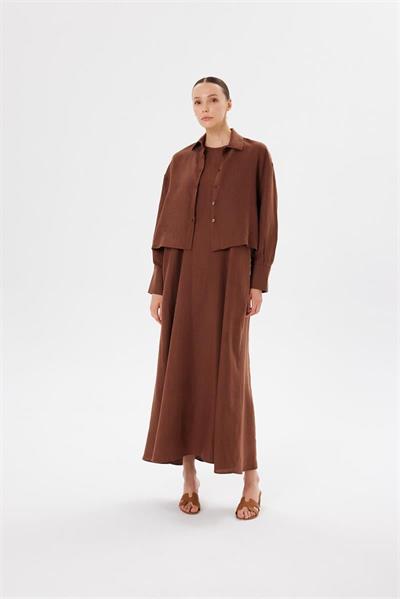 NATURAL 100% LINEN CROPPED SHIRT BROWN