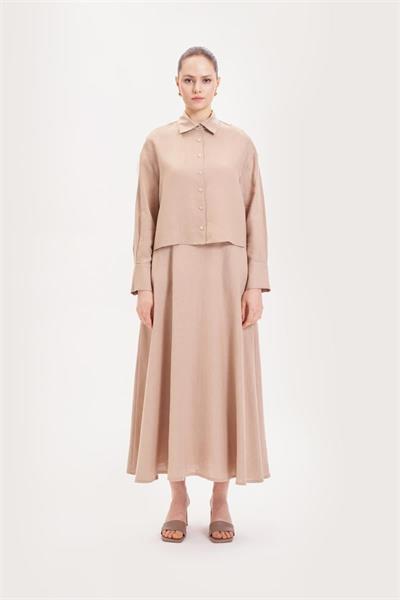 NATURAL 100% LINEN CROPPED SHIRT CAMEL