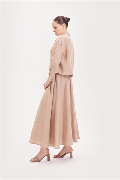 NATURAL 100% LINEN CROPPED SHIRT CAMEL