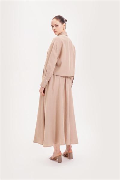 NATURAL 100% LINEN CROPPED SHIRT CAMEL