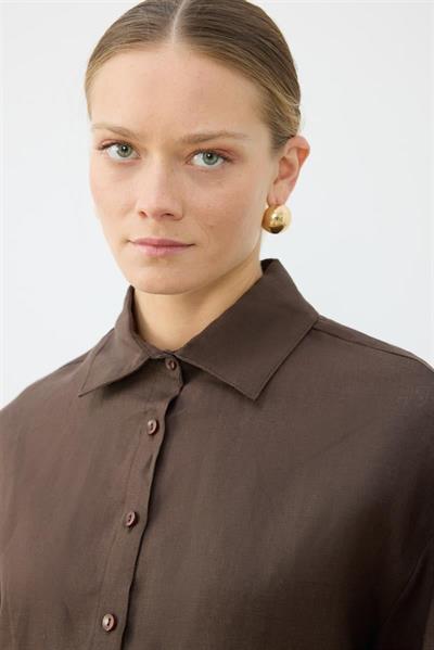NATURAL 100% LINEN CROPPED SHIRT DARK BROWN