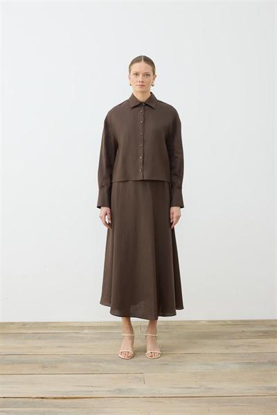 NATURAL 100% LINEN CROPPED SHIRT DARK BROWN