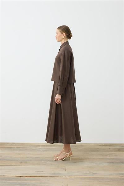 NATURAL 100% LINEN CROPPED SHIRT DARK BROWN