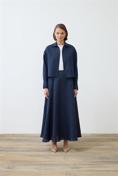 NATURAL 100% LINEN CROPPED SHIRT NAVY BLUE