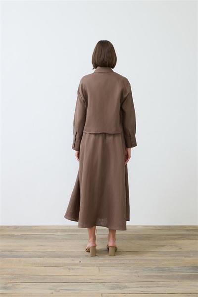 NATURAL 100% LINEN CROPPED SHIRT TAUPE