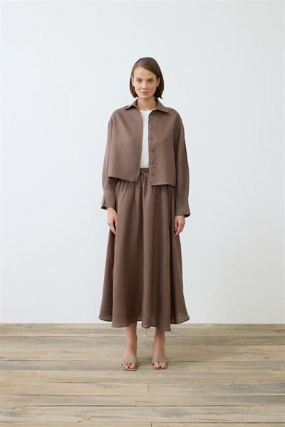 NATURAL 100% LINEN CROPPED SHIRT TAUPE
